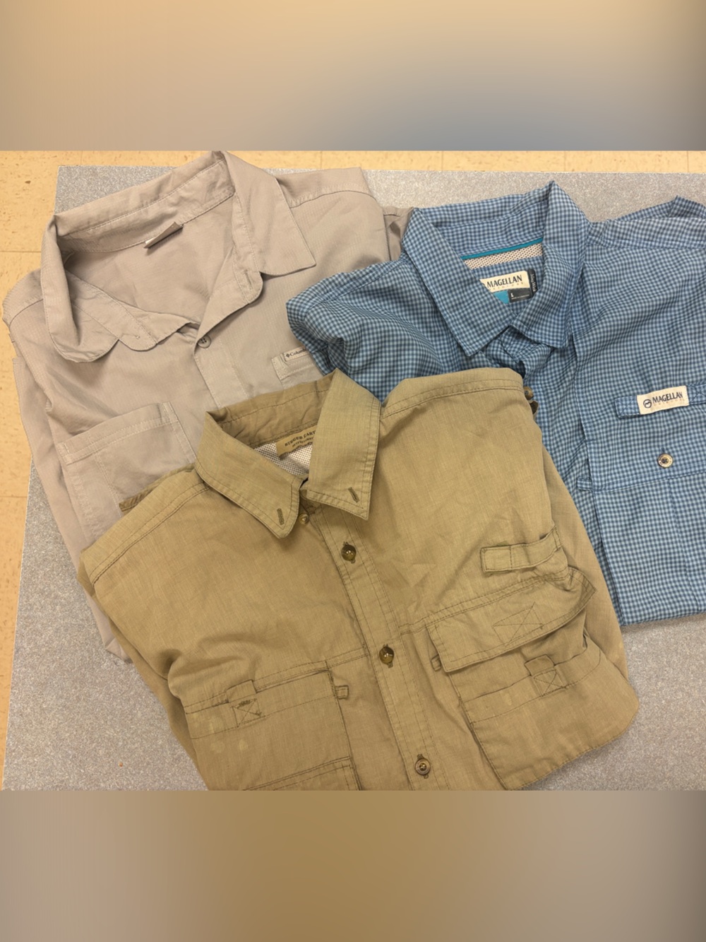 Outdoors men Blue Gingham & Khaki/Tan Button-Down Shirts (3-Pack)